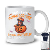Personalized Custom Name Human Costume I'm Really A Rottweiler; Creepy Halloween Pumpkin T-Shirt