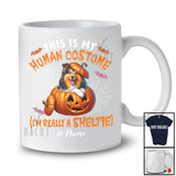 Personalized Custom Name Human Costume I'm Really A Shelties; Creepy Halloween Pumpkin T-Shirt