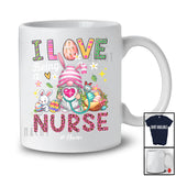 Personalized Custom Name I Love Being A Nurse; Joyful Easter Leopard Bunny Gnome Heart T-Shirt