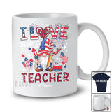 Personalized Custom Name I Love Being A Teacher; Joyful 4th Of July Leopard Gnome; Patriotic T-Shirt