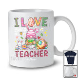 Personalized Custom Name I Love Being A Teacher; Joyful Easter Leopard Bunny Gnome Heart T-Shirt