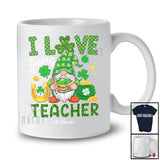 Personalized Custom Name I Love Being A Teacher; Joyful St. Patrick's Day Leopard Gnome Heart T-Shirt
