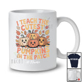 Personalized Custom Name I Teach The Cutest Pumpkins; Lovely Thanksgiving Fall Leaves Teacher T-Shirt
