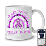 Personalized Custom Name I'm A Military Child Month; Lovely Purple Ribbon Leopard Rainbow T-Shirt
