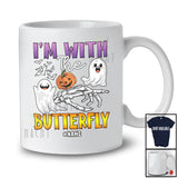 Personalized Custom Name I'm With The Butterfly; Lovely Halloween Boo Skeleton Hand T-Shirt