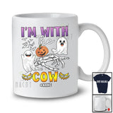 Personalized Custom Name I'm With The Cow; Lovely Halloween Boo Skeleton Hand Farmer T-Shirt