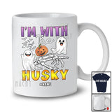Personalized Custom Name I'm With The Husky; Lovely Halloween Boo Skeleton Hand T-Shirt