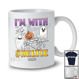 Personalized Custom Name I'm With The Shelties; Lovely Halloween Boo Skeleton Hand T-Shirt