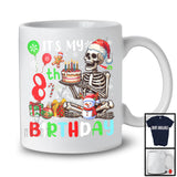 Personalized Custom Name It's My 8th Birthday; Cheerful Christmas Skeleton Santa; Family T-Shirt