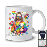 Personalized Custom Name Jesus Holding Sheep; Adorable LGBTQ Pride Month Rainbow Sheep Gay T-Shirt