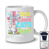 Personalized Custom Name Jesus Is My Savior Cats Are My Therapy; Happy Easter Cross Eggs T-Shirt