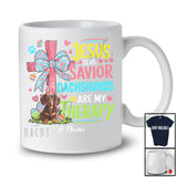 Personalized Custom Name Jesus Is My Savior Dachshunds Are My Therapy; Happy Easter Cross Eggs T-Shirt
