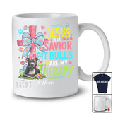 Personalized Custom Name Jesus Is My Savior Pit Bulls Are My Therapy; Happy Easter Cross Eggs T-Shirt