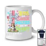 Personalized Custom Name Jesus Is My Savior Shelties Are My Therapy; Happy Easter Cross Eggs T-Shirt