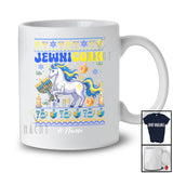 Personalized Custom Name Jewnicorn; Joyful Hanukkah Chanukah Sweater Unicorn Dreidel Menorah T-Shirt