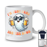Personalized Custom Name Just Here For The Boos; Cheerful Halloween Ghost Drinking Beer T-Shirt