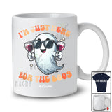 Personalized Custom Name Just Here For The Boos; Cheerful Halloween Ghost Drinking Wine T-Shirt