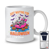 Personalized Custom Name Just Waiting For Halloween; Humorous Skeleton Relax On Float Beach T-Shirt