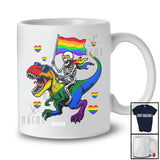 Personalized Custom Name LGBT Skeleton Riding T-Rex; Humorous LGBTQ Flag Pride Rainbow T-Shirt