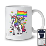 Personalized Custom Name LGBT Skeleton Riding Unicorn; Humorous LGBTQ Flag Pride Rainbow T-Shirt
