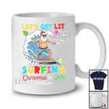 Personalized Custom Name Let's Get Lit And Go Surfing; Joyful Christmas In July Santa Surfing T-Shirt