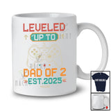 Personalized Custom Name Leveled Up To Dad Of 2; Joyful Father's Day Gaming Gamer 2025 T-Shirt