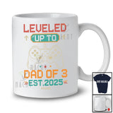 Personalized Custom Name Leveled Up To Dad Of 3; Joyful Father's Day Gaming Gamer 2025 T-Shirt