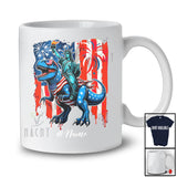 Personalized Custom Name Liberty Riding T-Rex Dinosaur; Proud 4th Of July US Flag; Patriotic T-Shirt