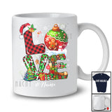 Personalized Custom Name Love; Cheerful Christmas Plaid Leopard Santa Ornaments Snowing T-Shirt
