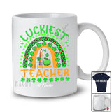 Personalized Custom Name Luckiest Teacher; Joyful St. Patrick's Day Leopard Rainbow; Shamrock T-Shirt