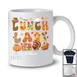 Personalized Custom Name Lunch Lady; Lovely Thanksgiving Leopard Plaid Pumpkin Turkey T-Shirt