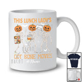 Personalized Custom Name Lunch Lady's Got Bone Moves; Joyful Halloween Pumpkin Skeletons T-Shirt