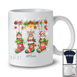 Personalized Custom Name Maine Coon Cat In Three Christmas Socks; Lovely X-mas Lights Snow T-Shirt