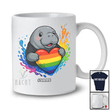 Personalized Custom Name Manatee Rainbow Heart Progressive; Lovely LGBTQ Pride Manatee T-Shirt