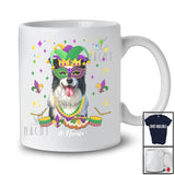 Personalized Custom Name Mardi Gras Mask Border Collie Face; Joyful Parades Jester Hat Beads T-Shirt