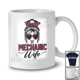 Personalized Custom Name Mechanic Wife; Joyful Mother's Day Leopard Messy Bun Mechanic T-Shirt