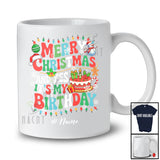 Personalized Custom Name Merry Christmas It's My Birthday; Joyful X-mas Lights Family Group T-Shirt