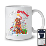 Personalized Custom Name Merry Woofmas; Lovely Christmas Lights Santa Irish Setter; Snowman T-Shirt