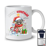 Personalized Custom Name Merry Woofmas; Lovely Christmas Lights Santa Pug; Snowman T-Shirt