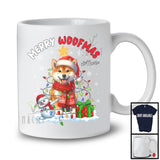 Personalized Custom Name Merry Woofmas; Lovely Christmas Lights Santa Shiba Inu; Snowman T-Shirt