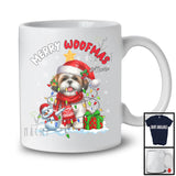 Personalized Custom Name Merry Woofmas; Lovely Christmas Lights Santa Shih Tzu; Snowman T-Shirt