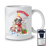 Personalized Custom Name Merry Woofmas; Lovely Christmas Lights Santa St. Bernard; Snowman T-Shirt
