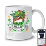 Personalized Custom Name Messy Bun Hair Skull Say Hi; Joyful St. Patrick's Day Shamrock; Family T-Shirt