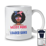 Personalized Custom Name Messy Buns And Loaded Guns; Proud 4th Of July Afro Girl; Patriotic T-Shirt