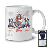 Personalized Custom Name Mom With Two Bernedoodle, Amazing 4th Of July Fireworks Patriotic T-Shirt