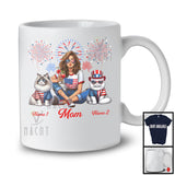 Personalized Custom Name Mom With Two Cat, Amazing 4th Of July Fireworks Patriotic T-Shirt