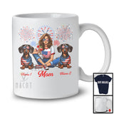 Personalized Custom Name Mom With Two Dachshund, Amazing 4th Of July Fireworks Patriotic T-Shirt