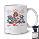 Personalized Custom Name Mom With Two Great Dane, Amazing 4th Of July Fireworks Patriotic T-Shirt