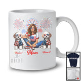 Personalized Custom Name Mom With Two Maltipoo, Amazing 4th Of July Fireworks Patriotic T-Shirt