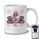 Personalized Custom Name Mom With Two Rottweiler, Amazing 4th Of July Fireworks Patriotic T-Shirt